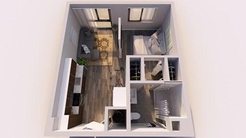 Floor plan for studio, 1 bath, 500 sqft